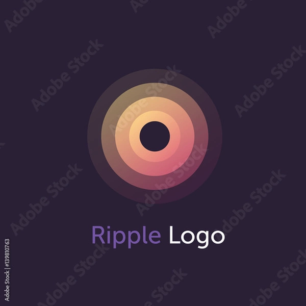 Fototapeta abstract line ripple emblem. Radar, sound or vibration icon. Flat design. Dark background.