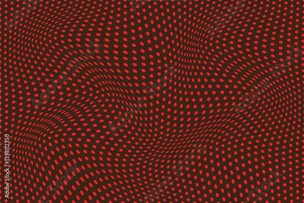 Obraz simple red color small polka dot wavy distort pattern on dark color background with a lot of dots on it that can be used as a background or texture red dots on brown background an optical illusion