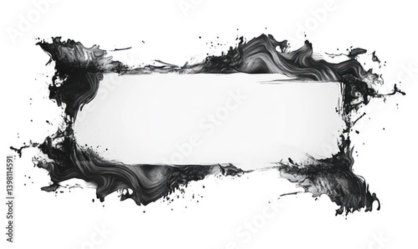 Fototapeta Grunge Ink Frame with Splatter and Brush Isolated on Transparent Background