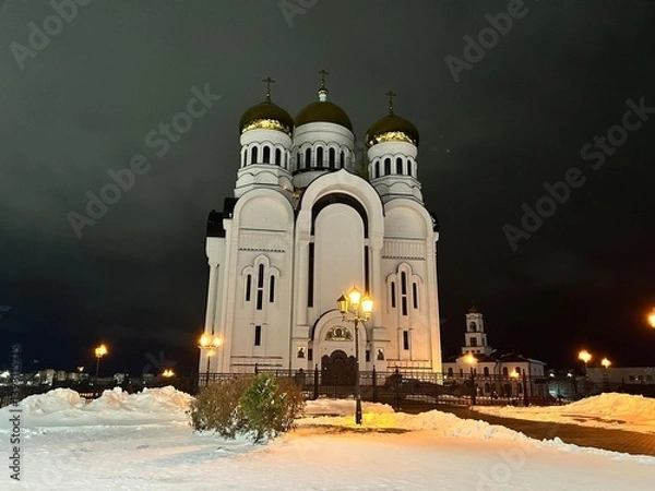 Obraz Могилев, Спасо-Преображенский храм зимней ночью