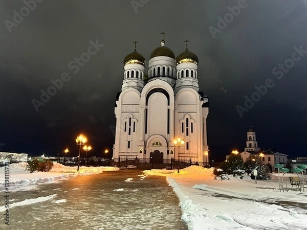 Obraz Могилев, Спасо-Преображенский храм зимней ночью