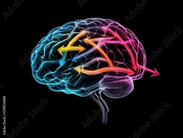 Fototapeta Digital illustration of brain with motion arrows, cognitive processing concept