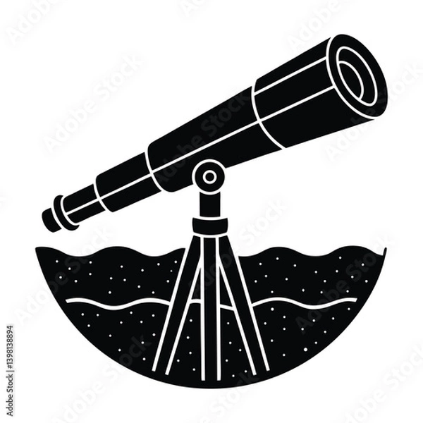 Obraz A silhouette of a telescope looking into the sea on white background