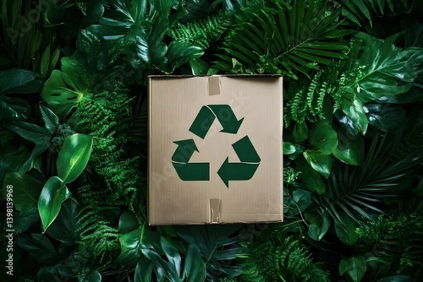 Fototapeta An environmentally friendly background with the recycling symbol made of cardboard