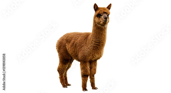 Obraz Brown alpaca standing on transparent background, full body image
