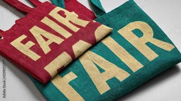 Obraz Promoting fair practices, two reusable shopping bags for ethical and sustainable choices