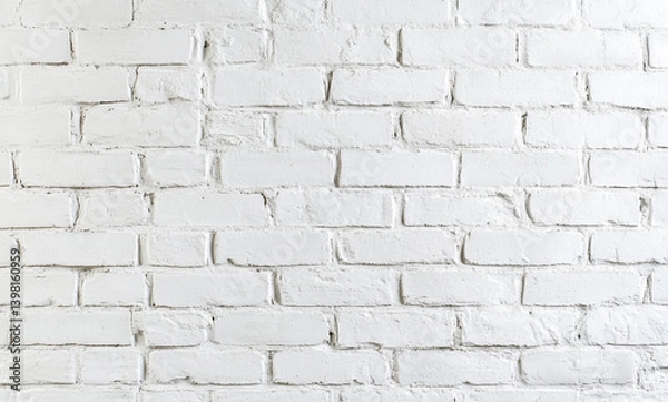 Fototapeta A white-painted brick wall with distinct textures and horizontal alignment, giving a clean yet rustic aesthetic.
