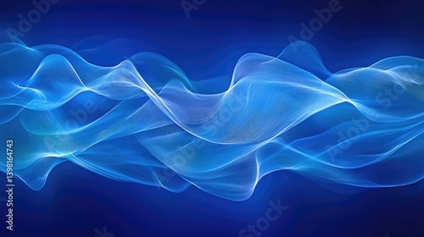 Fototapeta Abstract blue background with dynamic white wave lines and smooth gradients