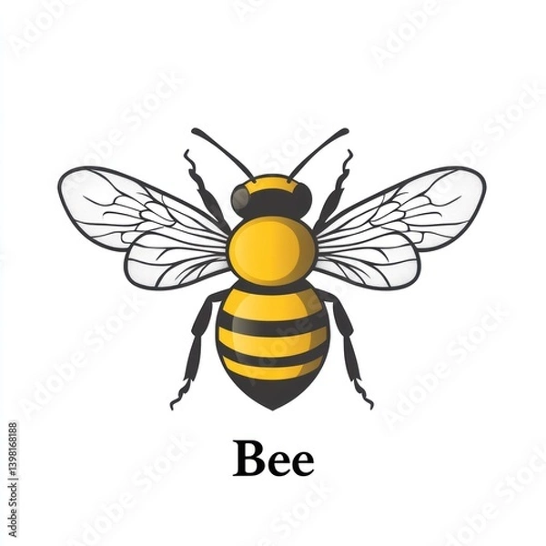 Fototapeta Vector illustration of a bee, with wings, body, and stinger.