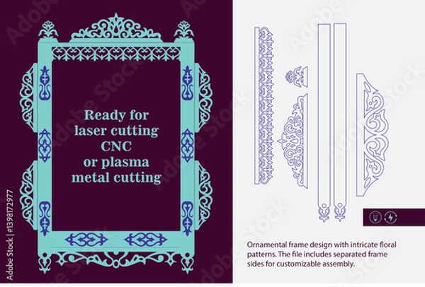 Fototapeta Ornamental decorative frame design with intricate floral patterns. Ready for laser cutting, CNC, or plasma metal