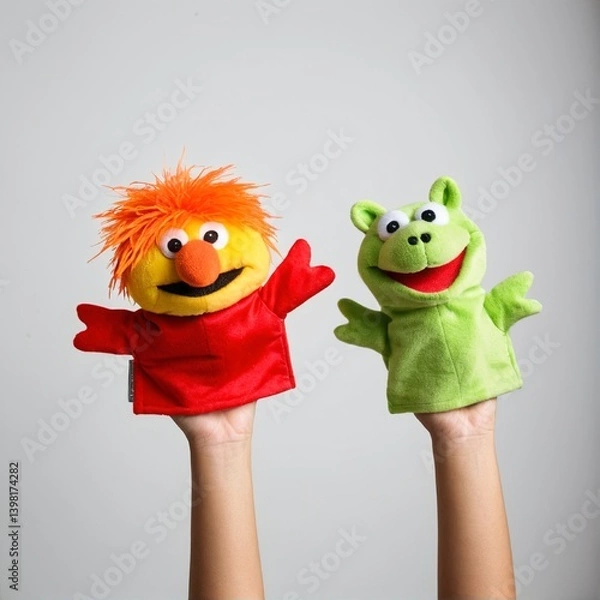 Fototapeta A Pair of Puppet Pals Presented with Playful Charm: Engaging Hand Puppets Ready to Spark Imagination and Creative Storytelling.