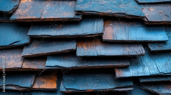 Fototapeta An image focusing on textured wooden shingles that exude rustic appeal, highlighting the rich hues and details that enhance architectural beauty in various settings.