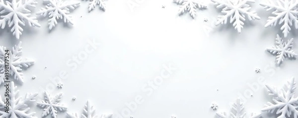 Obraz White background adorned with intricate snowflakes framing the edges, empty space in the middle,  elegant,  template