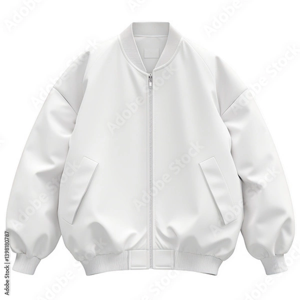 Obraz Front view of a white bomber jacket on a fashion apparel studio environment clean design