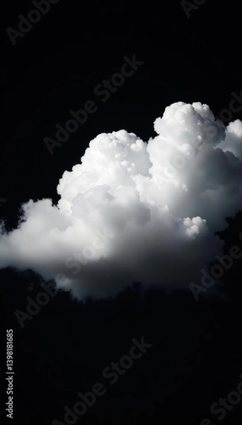 Fototapeta White fluffy cloud against a dark black background, creating a striking contrast,  white,  atmospheric