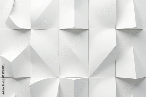 Fototapeta White geometric leaves tiles pattern in 3D with a clean and modern aesthetic, suitable for background, banner, and panorama designs,  nature,  interior