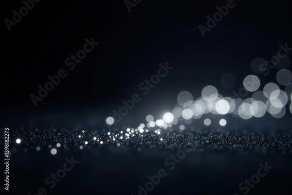 Fototapeta White glittering lights shining on a sleek black background for overlay with ample copy space,  sparkle,  holiday