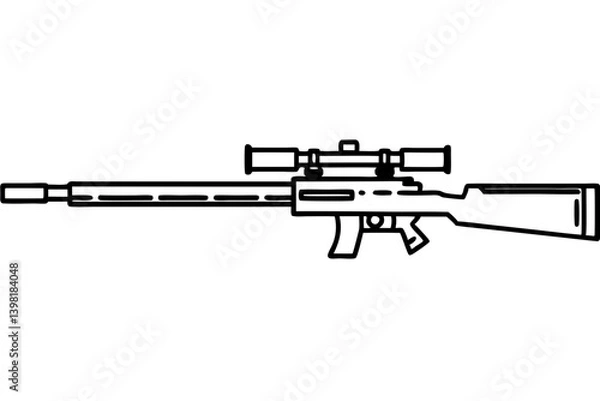 Fototapeta Detailed Tactical Sniper Rifle with Scope – Transparent Background for Military, Gaming, and Weapon Design vector