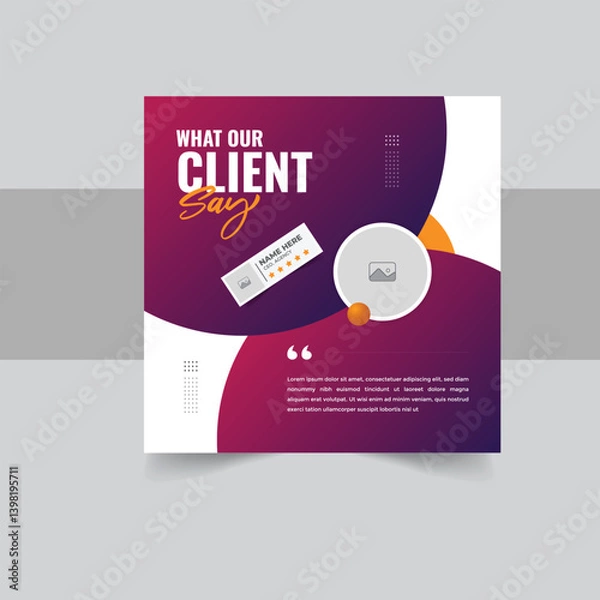 Fototapeta Modern client testimonial, customer feedback social media post template layout or web banner design with color variation template