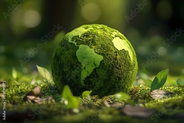 Obraz A green earth made of moss placed on the grass
