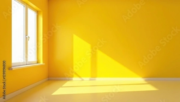 Fototapeta Yellow virtual empty room background with window for online presentations and zoom meetings,  banner image,  online presentations