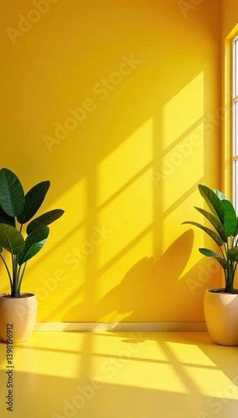 Fototapeta Yellow virtual empty room background with window for online presentations and zoom meetings,  window,  room