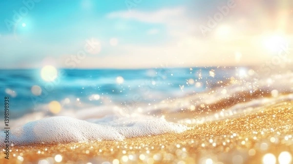 Fototapeta Close-up of a sandy shore with gentle waves lapping