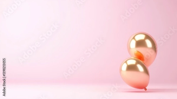 Fototapeta Rose gold balloons on soft pink background