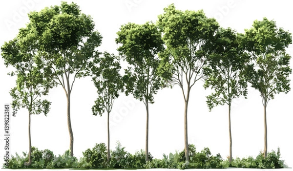 Obraz Isolated vector jungle trees set, large white wood tree shapes, tropical large trees, cutout tall trees, jungle forest collection, nature tree silhouettes, eco-friendly design elements