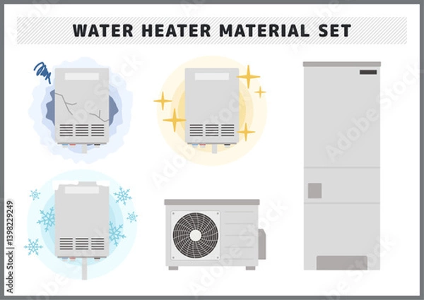 Fototapeta 給湯器やエコキュートのイラスト素材セット