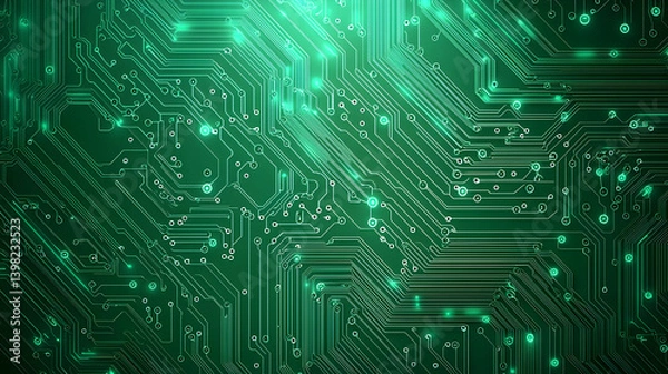 Fototapeta Abstract Glowing Green Circuit Board Background