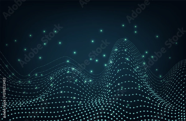 Fototapeta Cyber Big Data Flow Particles Bokeh. Digital Neural Network. Concept of Al Artificial Intelligence Technology Machine Deep Learning. Digital Communication. Science Technology Presentation Vector.