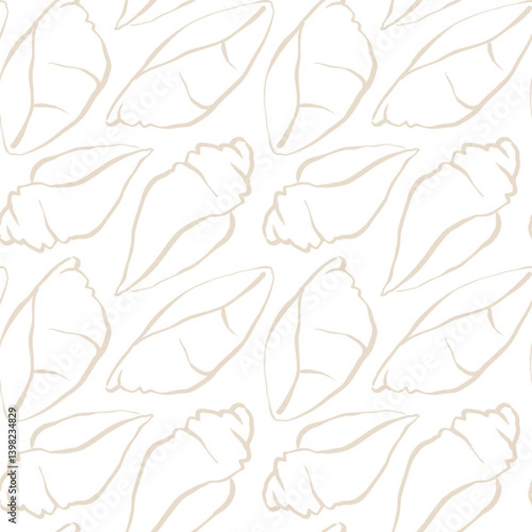 Fototapeta Hand drawn sea shells beige sandy seamless pattern in doodle sketchy style on white background. Line art sea shell vector background