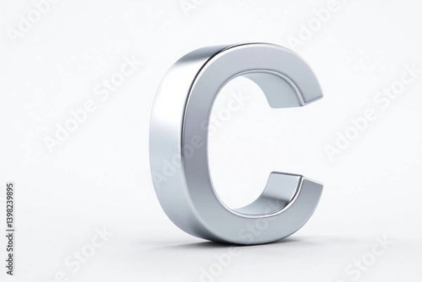 Obraz Elegant 3D Silver C Standing on Bright White Backdrop