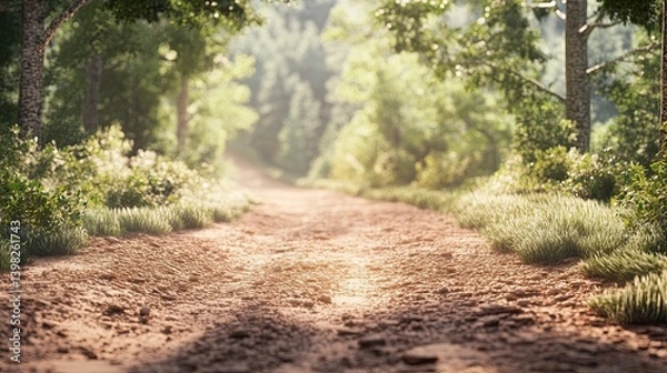 Obraz Realistic dirt country road viewed from ground level rustic rural pathway with earthy texture and greenery on sides