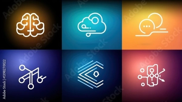 Fototapeta AI icon set concept. Icons representing tools and technologies