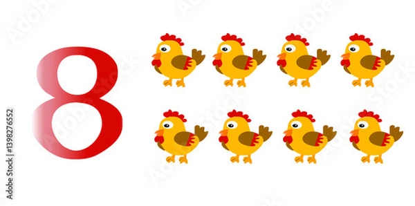 Fototapeta Collection number for kids-- number 7 Chickens, Vector illustration