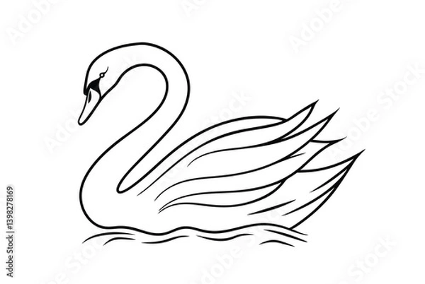 Fototapeta Elegant Swan Vector Illustration Graceful Bird On Water Simple Outline Design