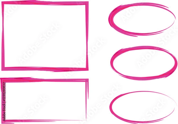 Obraz bright pink fuchsia color outlined shapes frames set
