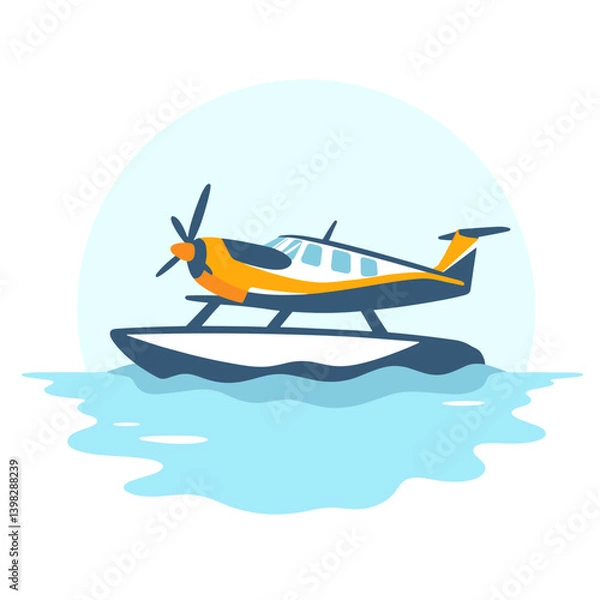 Fototapeta Seaplane floating on water in a calm blue setting  