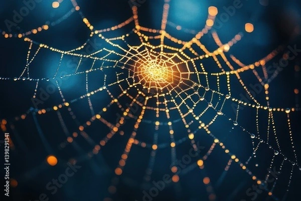 Obraz Delicate spider web with water droplets