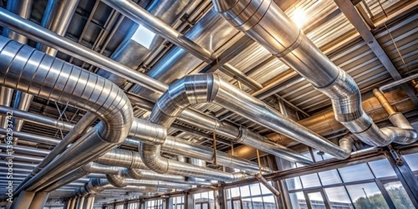 Obraz Intricate Network of Industrial Piping System in a Modern Building