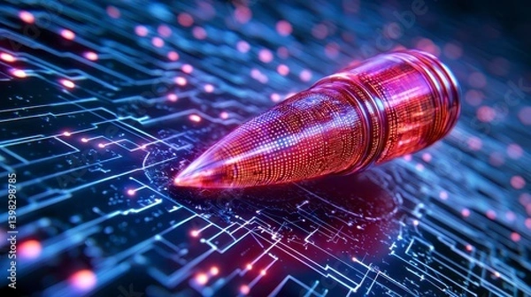 Fototapeta Translucent Red Bullet on Glowing Circuit Board