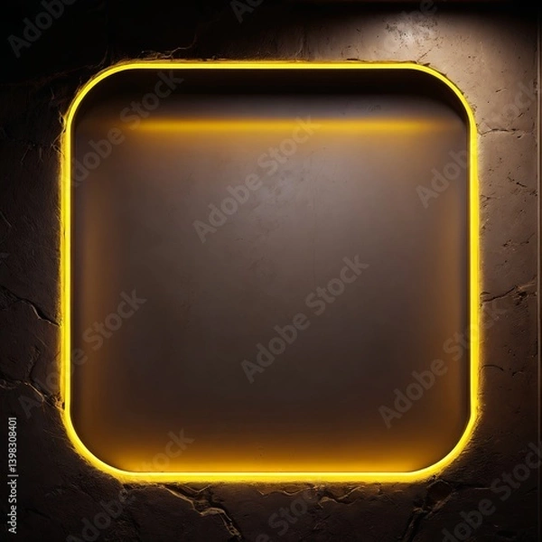 Obraz sleek, illuminated frame against a textured wall, featuring a warm neon glow.