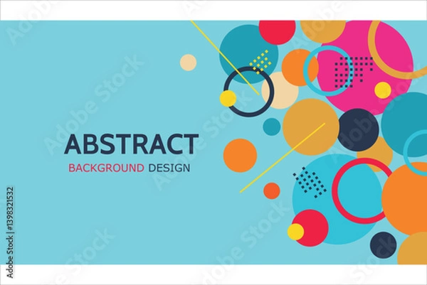 Fototapeta Dynamic geometric composition of circles, ovals and lines in bright shades of red, orange and yellow. On a blue background. Suitable for modern design projects, business cards, postcards, invitations