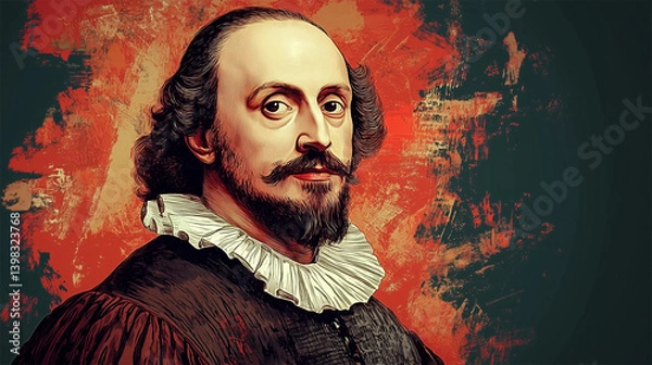 Obraz Artistic portrait of William Shakespeare with expressive brushstroke background, stylized historic depiction of the iconic playwright
