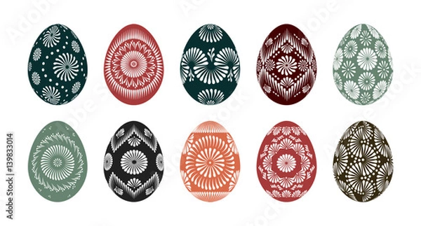 Obraz Set of vintage traditional Easter eggs. Vector illustration of hand painted eggs using hot wax technique.