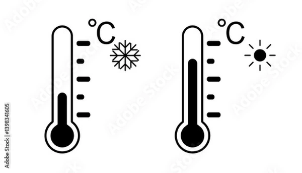 Fototapeta simple thermometer icons Hot and Cold signs. Vector graphic isolated on transparent background