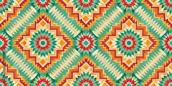Fototapeta Vibrant geometric pattern featuring rich colors and intricate designs.