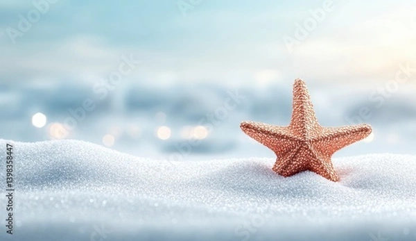 Obraz Bronze Starfish in Sparkling White Snow Against a Soft Blue Sky Background